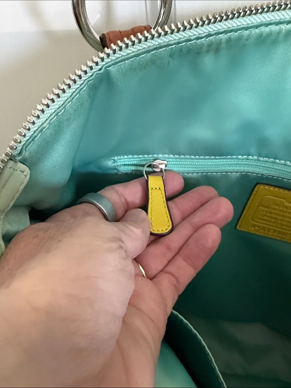 RARE Coach Hallie color block shoulder bag in aqua blue and lime green - Picture 14 of 16